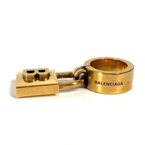 BALENCIAGA Padlock logo Accessories Ring Metal Gold - Picture 3 of 11